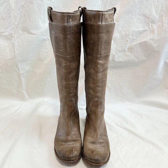 Frye Paige tall riding boots beige brown leather knee high pull on flat 9 womens - Picture 2 of 14
